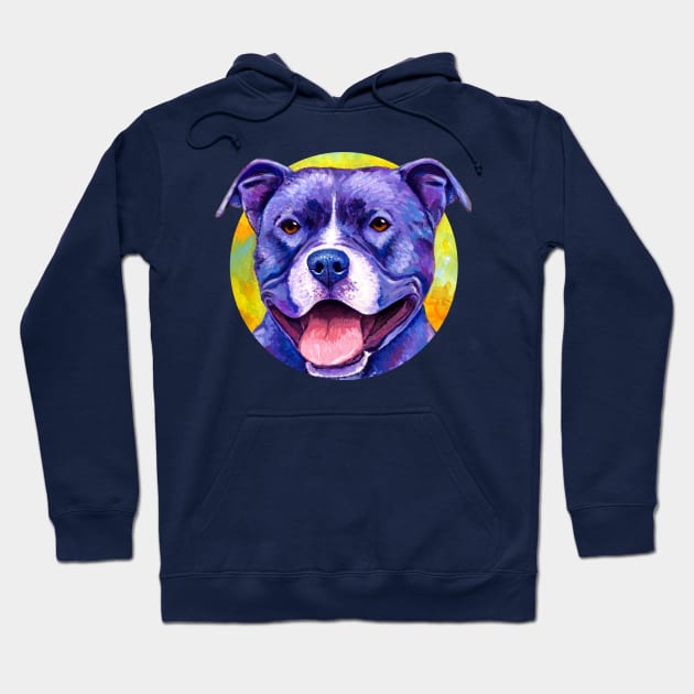 Peppy Purple Pitbull Terrier Dog Hoodie by rebeccawangart